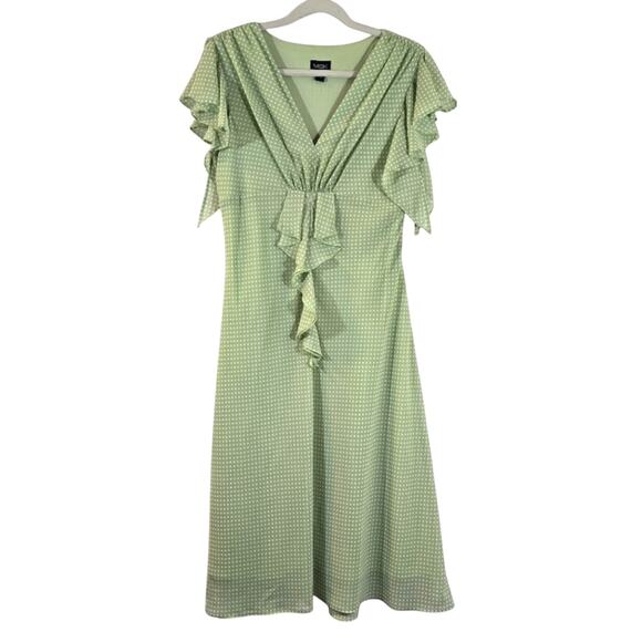 M MSK Green Polka Dot Midi Dress Women's Size 10 Fairy Cottage Ruffled Dainty - Picture 1 of 12